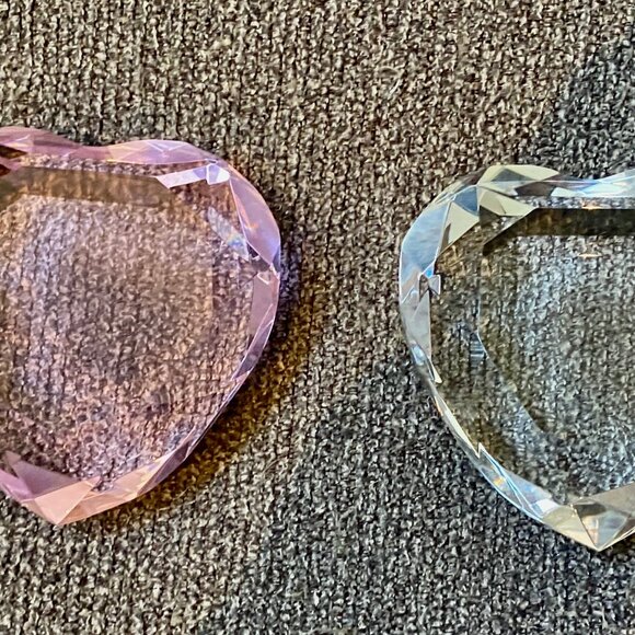 Lead Crystal Hearts Clear & Pink 3" T x 3.3 W Beautiful - Picture 1 of 4